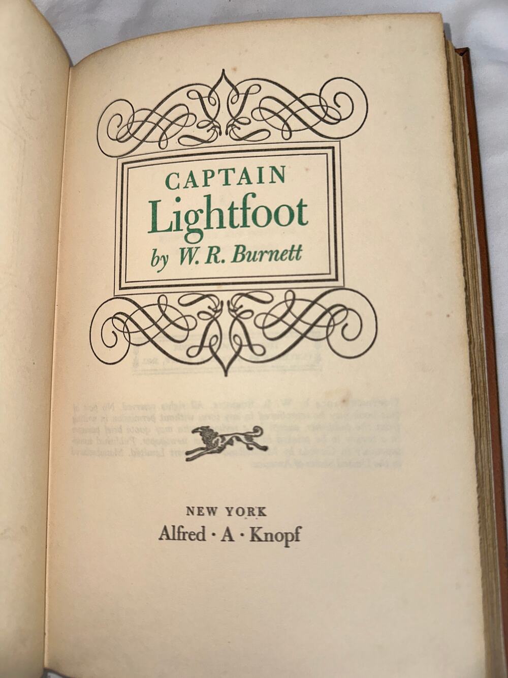 Knopf Captain Lightfoot WR Burnett Hardcover Gold Gilt Spine 1954